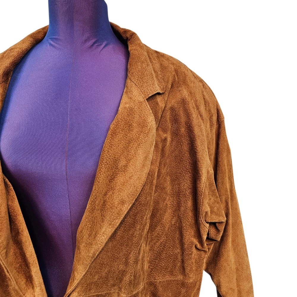 Vintage Premiere Editions Camel Suede Leather Jacket Womens Medium Single Button - Picture 3 of 10